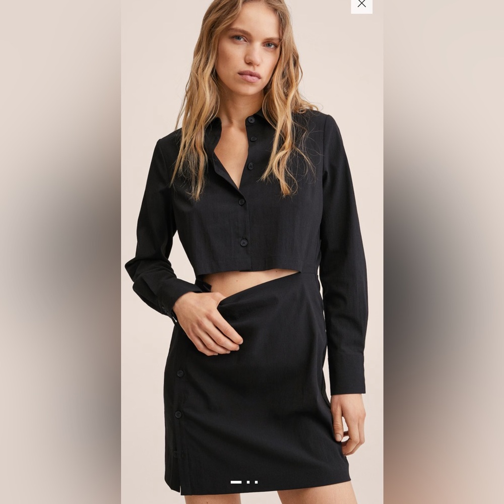 Mango Black Cropped Button Down Shirt